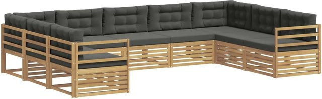 vidaXL Outdoor-Sofagarnitur in U-Form aus Akazie Massivholz mit Polstern, 9-teilig, Weiß und Anthrazit - Bild 1