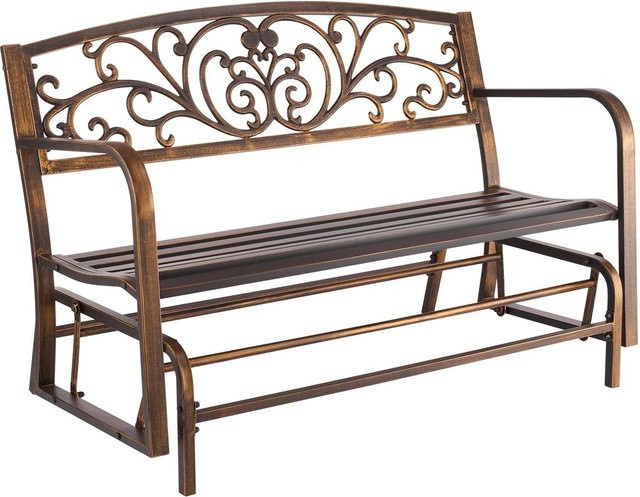 Gartenbank Buying Solutions, MB Terrassenbank mit floralem Design in Braun, Metallrahmen aus pulverbeschichtetem Stahl und Gusseisen-Elementen - Bild 1