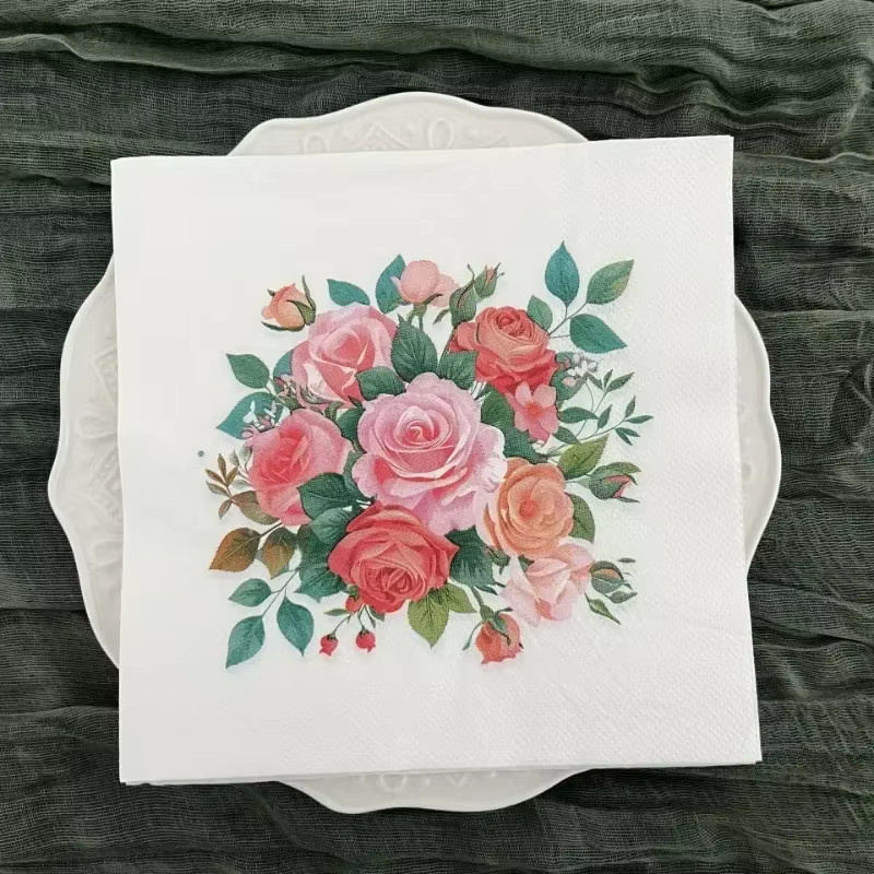 GUANYAO 2-lagige Papierservietten mit Rosen-Bouquet-Print für Hochzeit und Valentinstag, 20 Stück, Breite: 33 cm - Bild 3