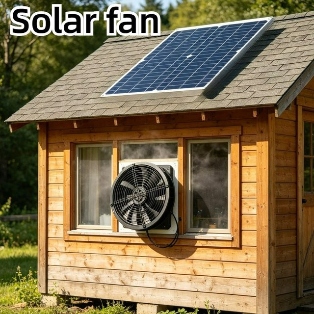 EESBAO Solarbetriebenes 6-Zoll-Abluftventilator-Set in Schwarz für Gewächshaus, Hundehütte und Wohnmobil - Bild 1