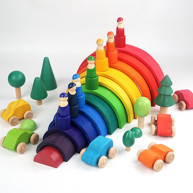 Dusan Wood Holz-Regenbogen-Bausteine, Bunt / Mehrfarbig - Bild 1