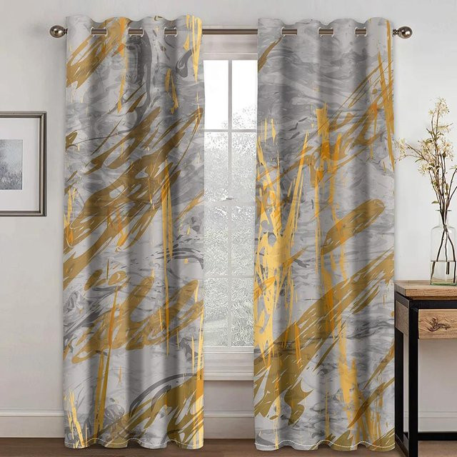 Set aus 2 Verdunkelungsvorhängen mit modernem lila Marmor Design und abstrakter Kunst, blickdicht, mit Ösen, Breite: 55 cm, Höhe: 120 cm - Bild 1