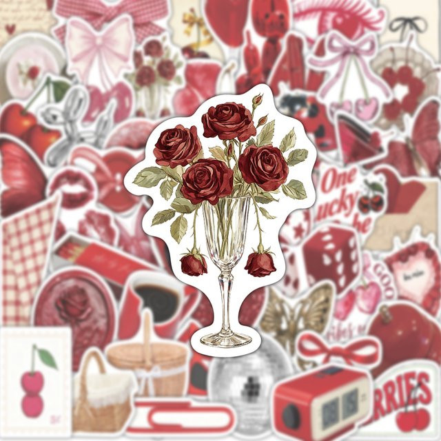 50-teiliges Set Retro Aufkleber, Mädchen, Rose, Schmetterling, rote Lippen - Bild 1