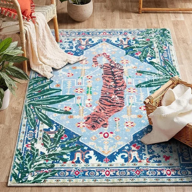 VIKAMA Teppich im Vintage-Ethno-Stil mit Tiger-Muster, rechteckig, Multicolour - Bild 1