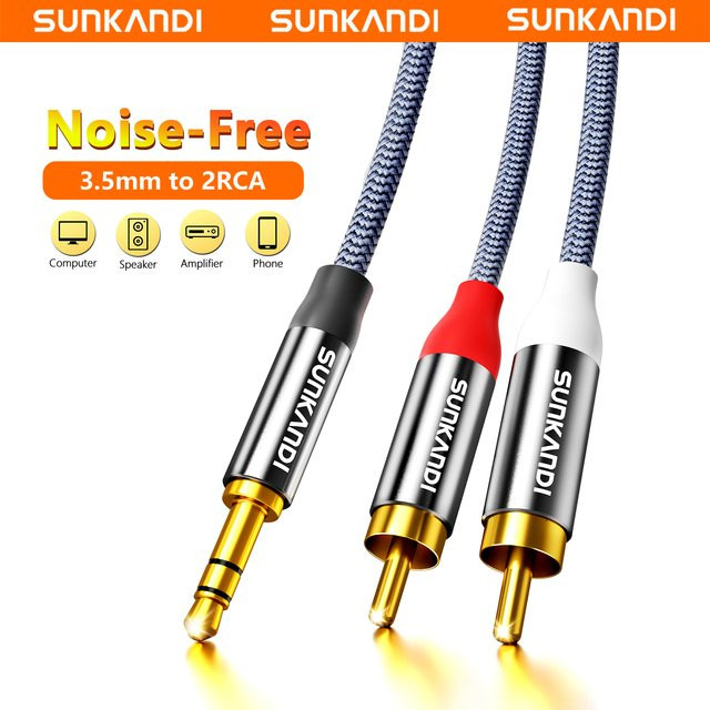SUNKANDI Stereo-Aux-Kabel 3,5 mm Klinke auf 2 RCA Stecker in Grau für Smartphones, Tablets und Lautsprecher - Bild 1