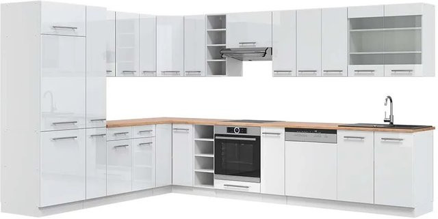 Vicco Fame-Line Eckküche in Weiß Hochglanz und Eiche, modern mit Soft-Close-Türen, Breite: 347 cm, Tiefe: 257 cm - Bild 1