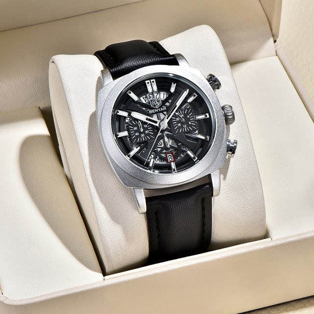 BENYAR Armbanduhr, Quarz, Eckig, Leder, Schwarz, Herren - Bild 1