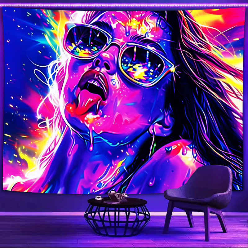 VIKAMA Cyber Neon Wandteppich in Bunt mit abstraktem Grafikdesign für deine Raumdekoration - Bild 2