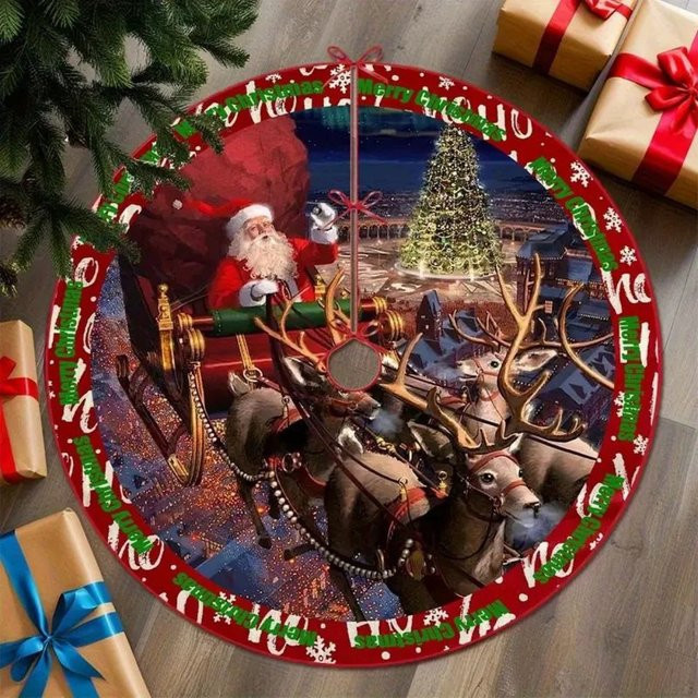 VIKAMA Weihnachtsbaumrock Weihnachtsmann Rot Rund als festliche Baumunterlage für drinnen und draußen - Bild 1