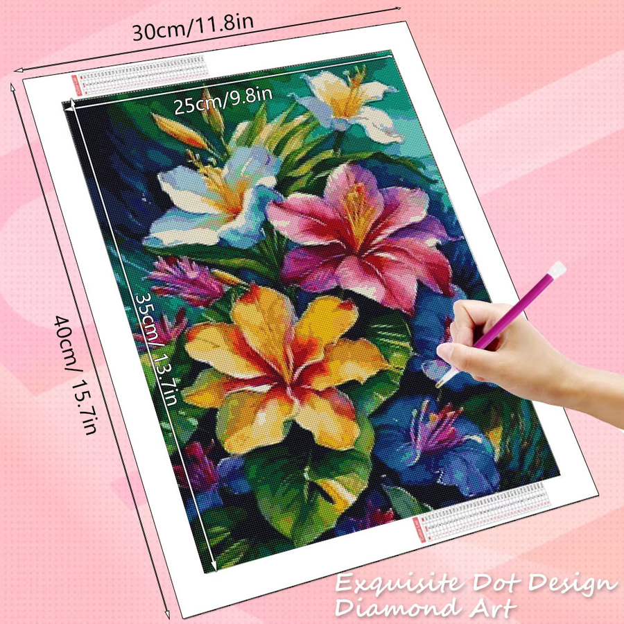 HUACAN Diamant-Gemälde Lilienblume 5D Diamant-Mosaik-Set in Multicolour, Rund, B/H: 30 x 30 cm - Bild 1