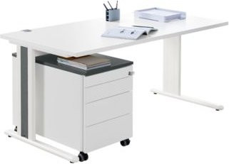 Schäfer Shop Pure PLANOVA BASIC Schreibtisch Set mit Rollcontainer und Akzentleisten in Weiß/Graphit - Bild 1