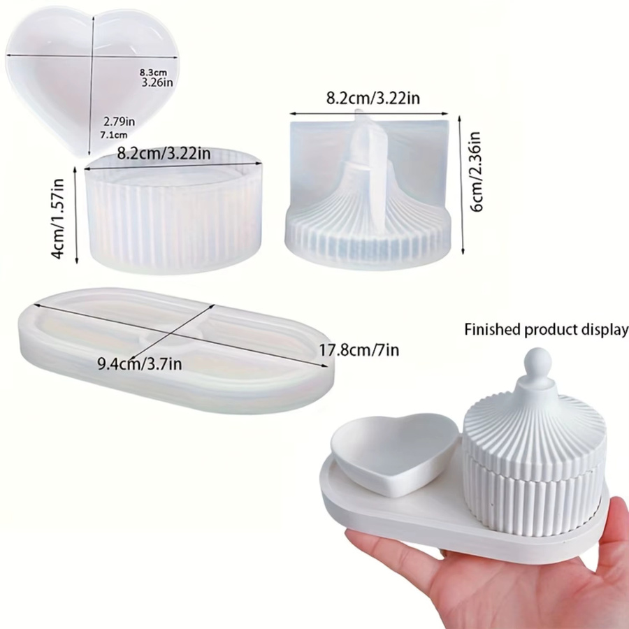 3-teiliges Silikonform-Set von LEQU Happy And Fun für DIY-Projekte wie Gips, Beton, Kerzengläser und Blumentöpfe mit ovalem herzförmigem Tablett und zylindrischem Vorratsglas - Bild 2