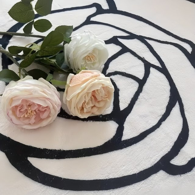 VIKAMA Runder Rosenteppich in Weiß, Florales Design, Geräuschdämpfend und Rutschfest, Durchmesser: 80 cm - Bild 1
