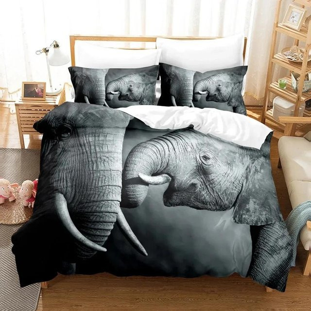 Bettwäsche Set mit 3D Elefant Motiv von Your Warm Home in Grau, bestehend aus Bettbezug und Kissenbezug aus Mikrofaser, B/H: 135 x 200 cm - Bild 1