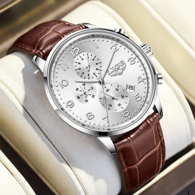 LIGE Armbanduhr Chronograph, Quarz, Leder, Schwarz, Herren - Bild 1