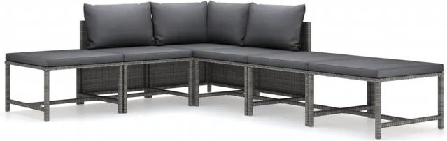 vidaXL 6-tlg Garten-Lounge-Set aus Poly Rattan mit Kissen in Grau - Bild 1