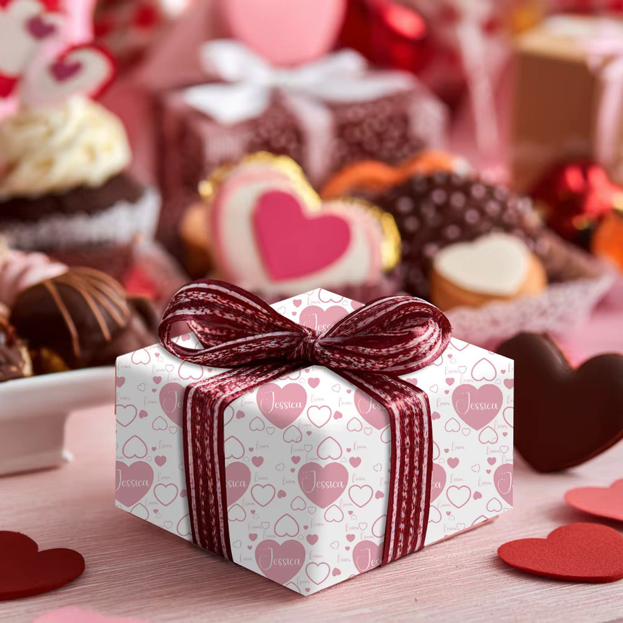 Personalisiertes Geschenkpapier von WEIGAO in Schwarz, Rosa und Rot für Valentinstag, Silvester oder Hochzeiten - Bild 2