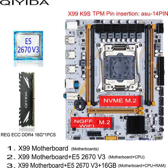 QIYIDA X99 Motherboard-Kit mit Xeon E5 2670 V3 CPU, 16 GB DDR4 RAM und NVMe M.2 sowie WIFI - Bild 1