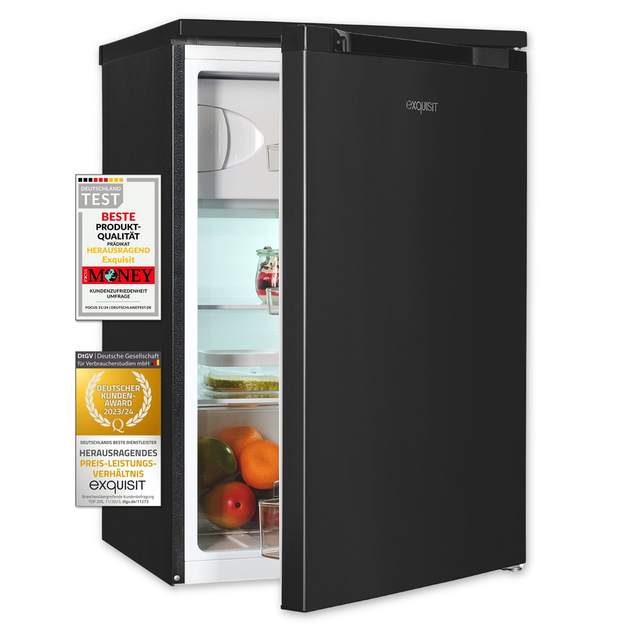 Exquisit KS516-4-051C Kühlschrank in Inoxlook mit silberner und schwarzer Optik, Standgerät mit reversiblem Türanschlag und LED-Innenbeleuchtung - Bild 2