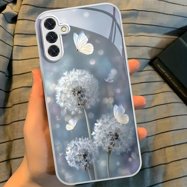 Samsung Galaxy S23 Plus 5G Handyhülle aus Kunstglas mit Löwenzahn-Design in Silber und Multicolour mit Anti-Drop-Schutz - Bild 1