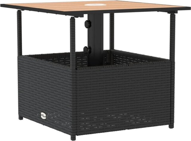 vidaXL Gartentisch aus Poly Rattan und Akazienholz mit Schirmloch, Schwarz/Braun, B/T/H: 55 x 55 x 46,5 cm - Bild 1