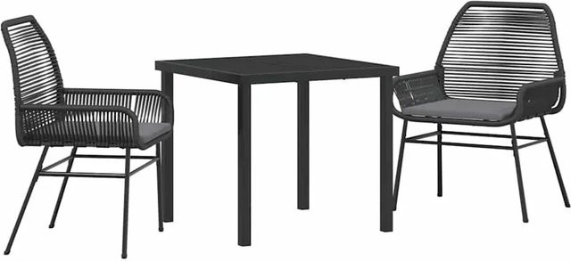 vidaXL Garten Essgruppe 3-teilig aus Poly-Rattan und Glas in Schwarz - Bild 1