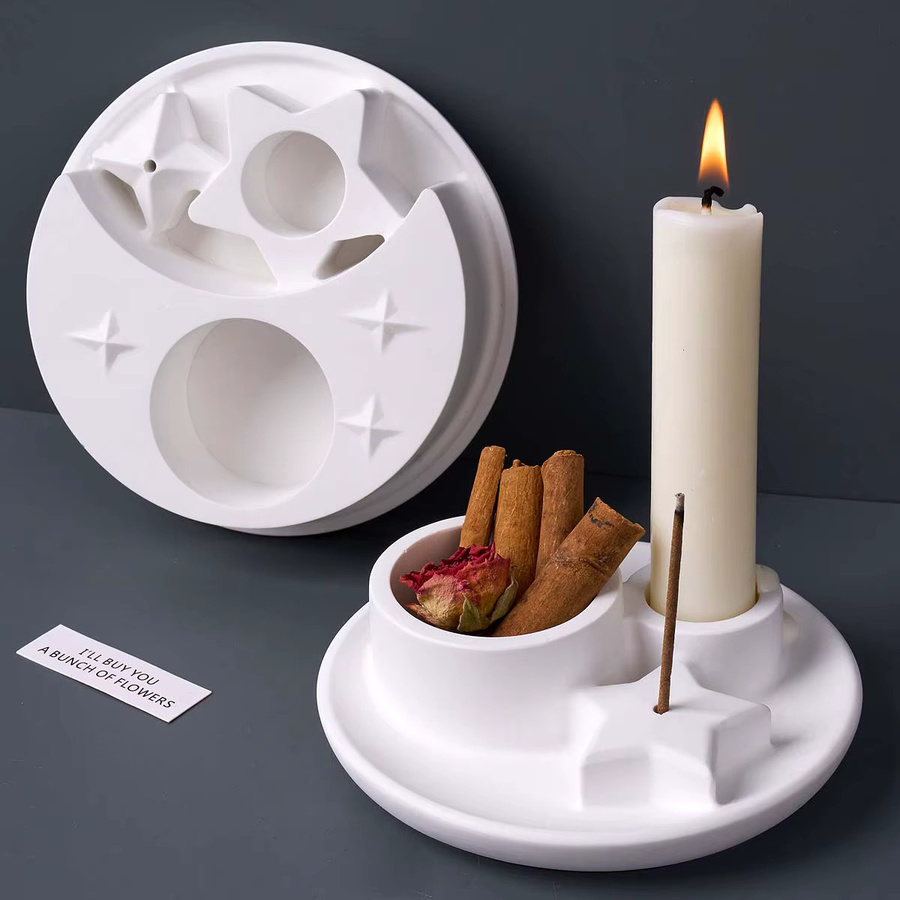 UDOCOOL Silikonform für Weihrauchbrenner und Kerzenhalter in Weiß zur DIY-Gestaltung von Stern und Mond aus Harz oder Beton - Bild 1