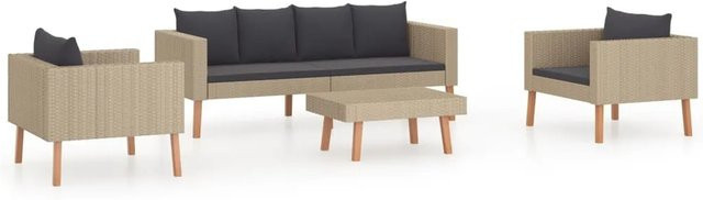 vidaXL 4-tlg Garten-Lounge-Set aus Poly Rattan in Beige mit Auflagen und Kissen für Terrasse und Garten - Bild 1