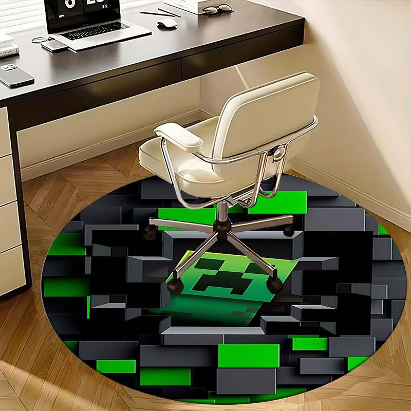 Minecraft Creeper Pixel Art Teppich von Yi Xin One, runder Teppich in Grün, Durchmesser: 80 cm, rutschfest und waschbar - Bild 4