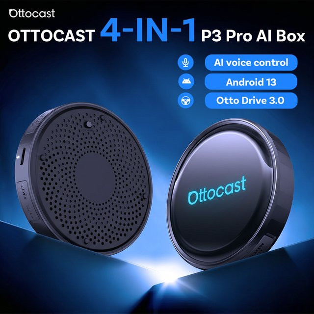 OTTOCAST P3 PRO Ai Box Android 13 Kabelloser CarPlay und Android Auto Adapter mit KI-Sprachassistent in Schwarz - Bild 1