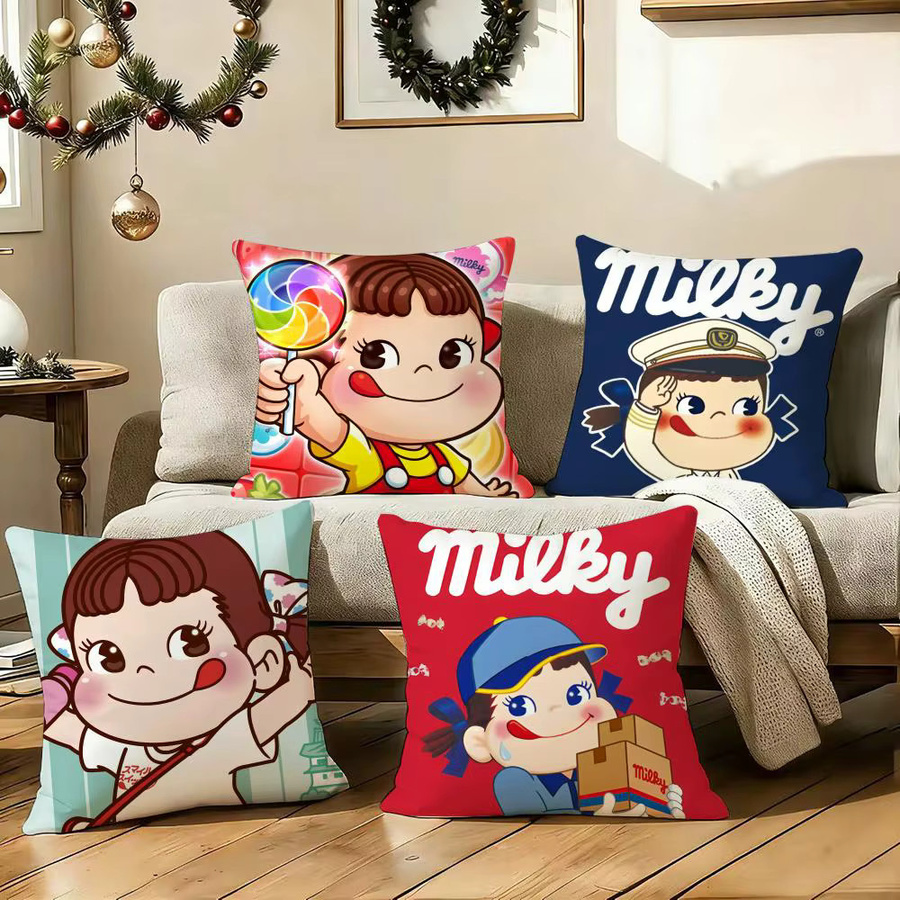Fujiya M-milky Peko Kissenbezug aus weichem Kurzplüsch in Weiß und Multicolour, quadratisch, B/T/H: 30 x 30 x 30 cm - Bild 4