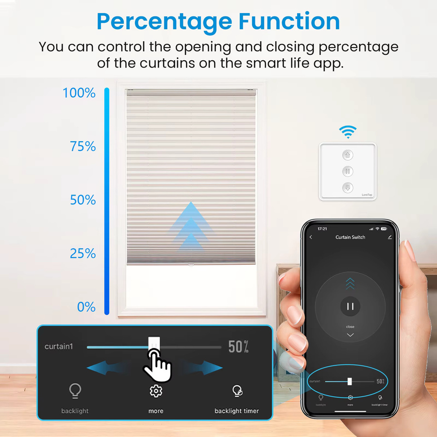 LoraTap Tuya Smart Life Elektrischer Vorhangmotor mit Druckschalter zur Prozentsatzsteuerung für Home Assistant und Alexa, Weiß - Bild 3