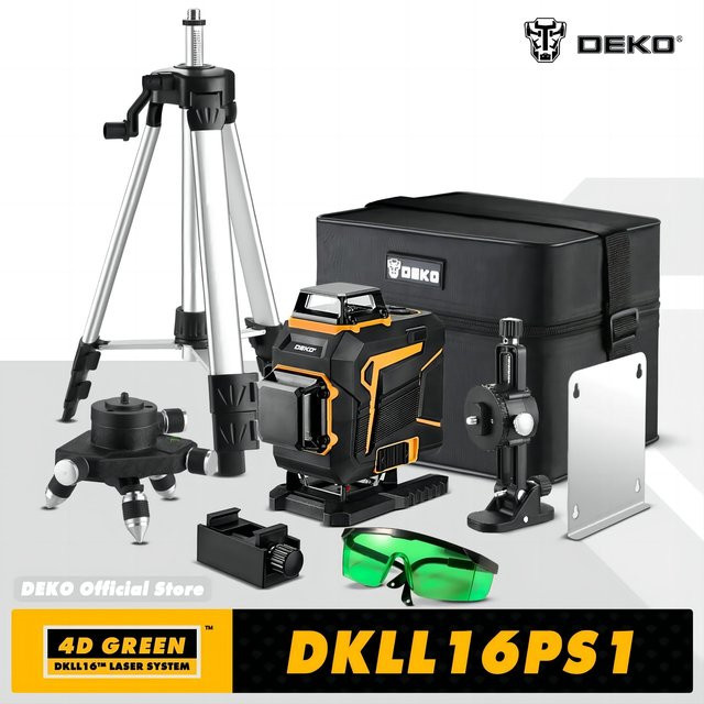 DEKO 3D-Laser mit Selbstnivellierung, 12-Linien-Kreuzlinien-Grünlaserstrahl, 360 Grad horizontal und vertikal, Farbe: Grün/Schwarz - Bild 1
