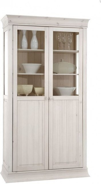 Vitrine Boston aus massiver Kiefer in Weiß im Landhausstil mit Glastüren - Bild 1