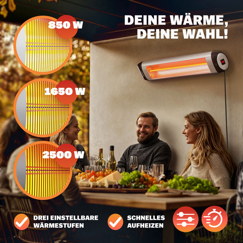 Heizstrahler MZH2501 Silber 2500W mit 90 Grad verstellbarem Neigungswinkel - Bild 3
