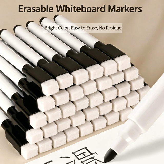 Haile Magnetische Whiteboard-Marker in Schwarz mit feiner Spitze und Radierkappe, 20 Stück - Bild 1