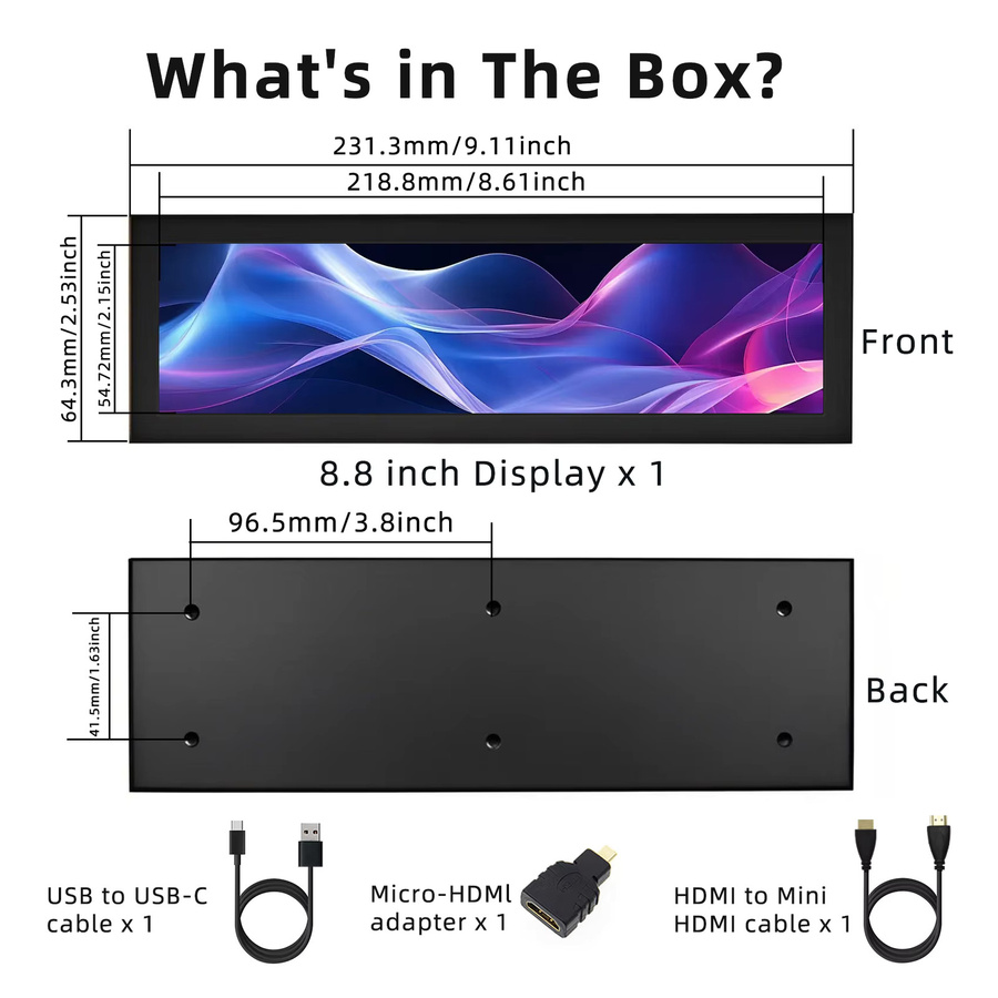 iPistBit 8,8 Zoll IPS LCD Sekundärbildschirm mit HDMI und 1920 x 480 Auflösung in Schwarz für PC Gehäuse und Hardware-Monitoring - Bild 3