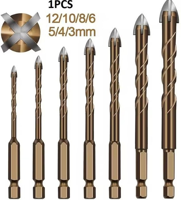 YIAEEY Kreuz-Sechskant-Fliesenbohrer aus Legierung für Glas und Keramik, 3–12 mm Länge - Bild 1