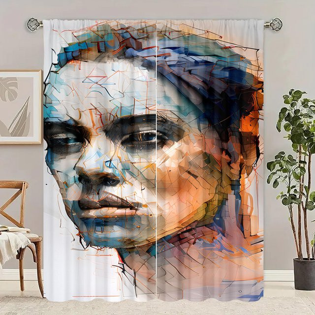 Yiran Furniture Vorhang Set mit Grafikprint, 2 Stück, Polyester, halbtransparent, Mehrfarbig, B: 76,2 cm, H: 165,1 cm - Bild 1