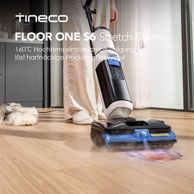 Tineco FLOOR ONE S6 Stretch Steam Nass Trockensauger in Weiß mit 160 °C BoostSteam, Anti-Verwicklungs-Design und FlashDry Selbstreinigung - Bild 1