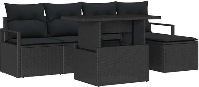 vidaXL Garten-Sofa-Set 6-teilig aus Poly-Rattan in Schwarz mit Polstern und integriertem Stauraum - Bild 1