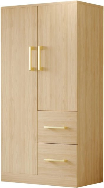 okwish Kleiderschrank für Kinder mit Doppeltüren und integrierten Schubladen, Natur, B: 70 cm, H: 135 cm, T: 40 cm - Bild 1