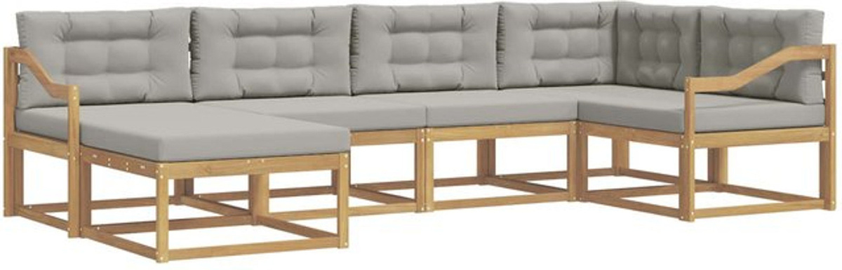 vidaXL Outdoor-Sofagarnitur aus Akazienmassivholz und Polyester in Weiß und Grau, 5-teiliges Loungemöbel-Set im modernen Design - Bild 1