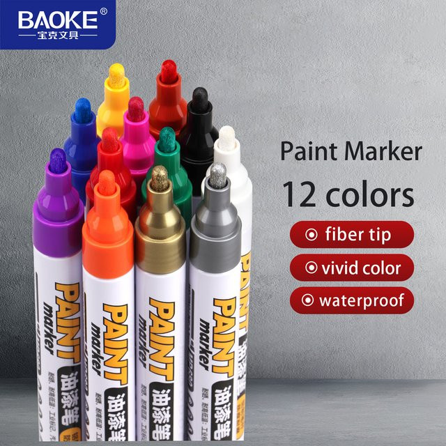 BAOKE MP680 Permanentmarker Set mit 12 Farben, ölbasierte Farbmarker mit 2–3 mm Spitze, wasserfest und schnell trocknend - Bild 1