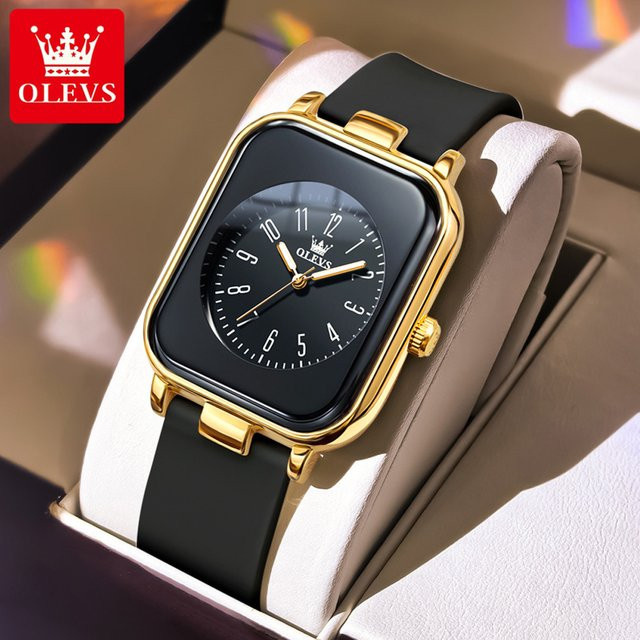 OLEVS Armbanduhr, Quarz, eckig, Silikonarmband, Schwarz, Damen - Bild 1