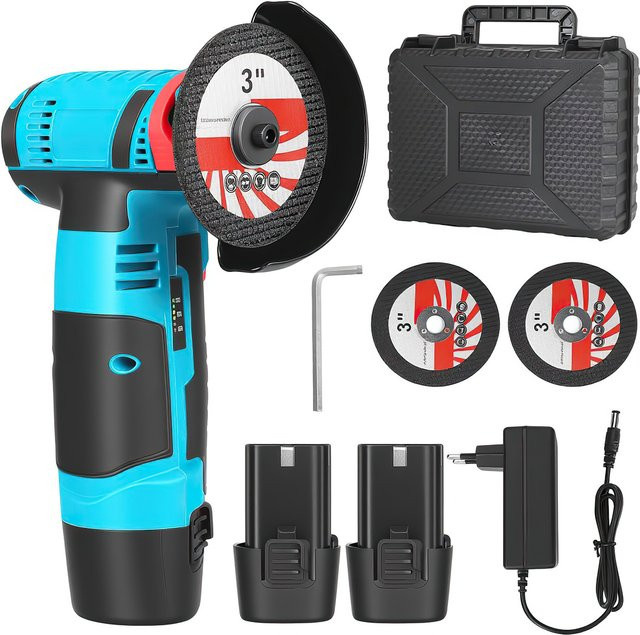 TKKEACE Mini-Winkelschleifer 12V Blau, Wiederaufladbare Elektrische Handschleifmaschine und Poliergerät mit 19500 U/min - Bild 1