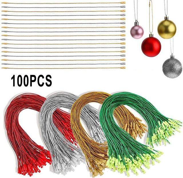 VIBRATITE 100 Stück Weihnachtsornamente Aufhänger in Rot, vorgeschnittene Hängeschnüre für Christbaumschmuck und Partydekoration - Bild 1