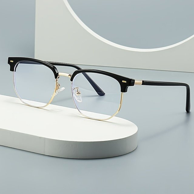 Retro-Brille, Halbrand, Unisex, Metall, Gold - Bild 1