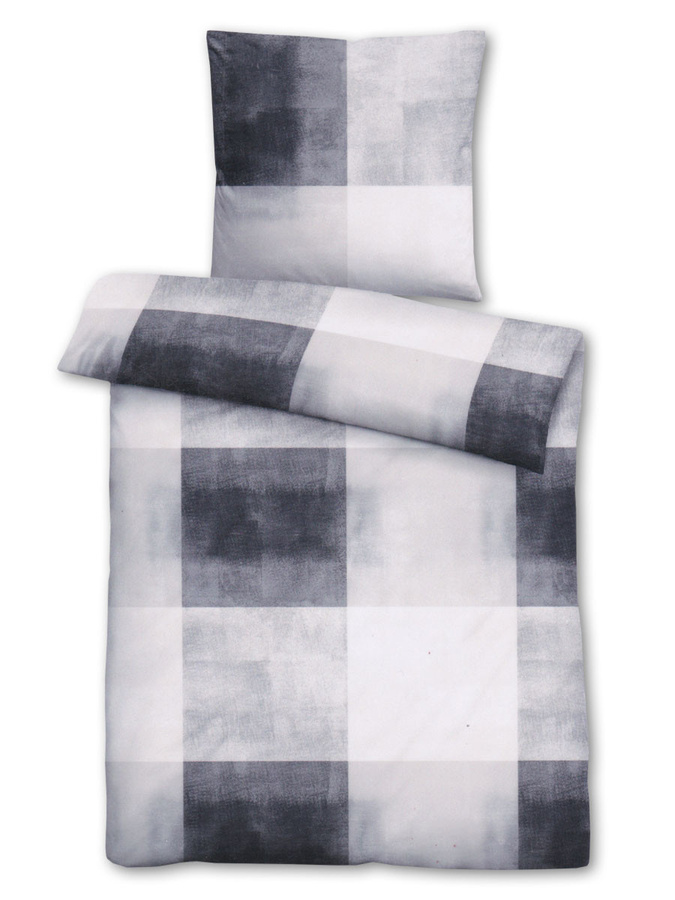 Biberna Bettwäsche Titanium 636011/020 aus Mako-Satin in Grau-Weiß Karo, B/H: 155 x 220 cm - Bild 1