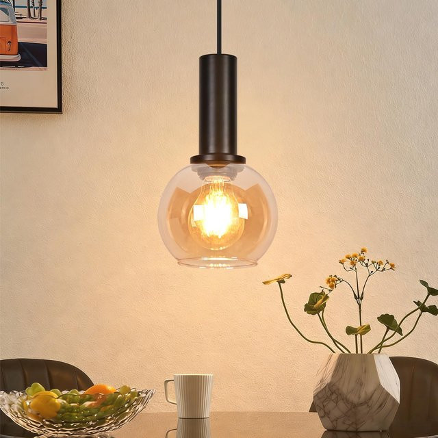Vintage Pendelleuchte aus Glas und Metall in Schwarz und Transparent, höhenverstellbare Hängelampe im Retro-Design für Esszimmer und Schlafzimmer mit E27 Fassung - Bild 1